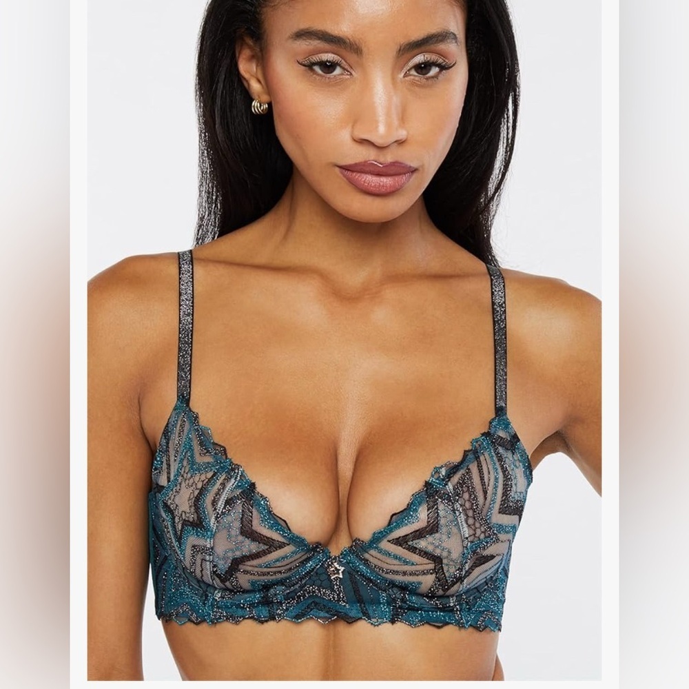 Savage X Fenty Shining Star Embroidered Unlined Demi Bra – Size 34C – NWT